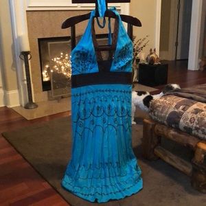 Turquoise summer halter dress - lg